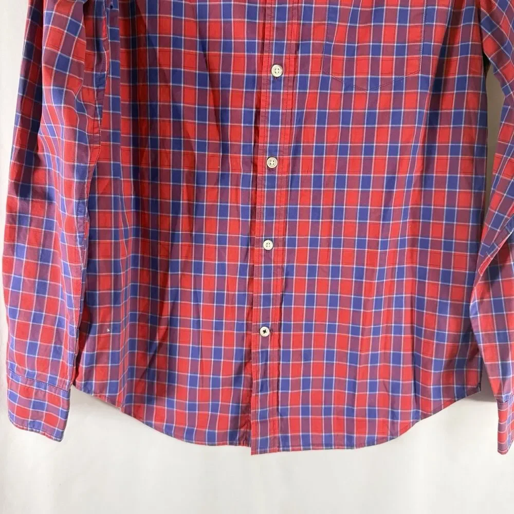 Banana Republic Custom 078 Wash Shirt Camden Fit Men's Medium Red Blue Plaid